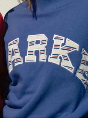 Parke costal Blue mocneck Sweater with Striped Lettering